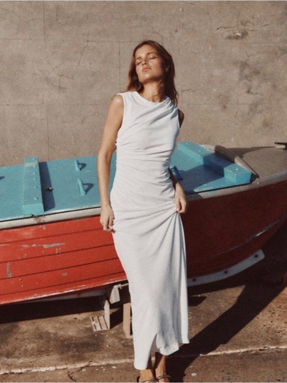 ZARA Draped Midi Dress - White